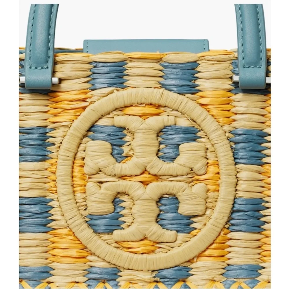 Tory Burch Ella Woven Raffia Satchel Deep Turquoise NWT